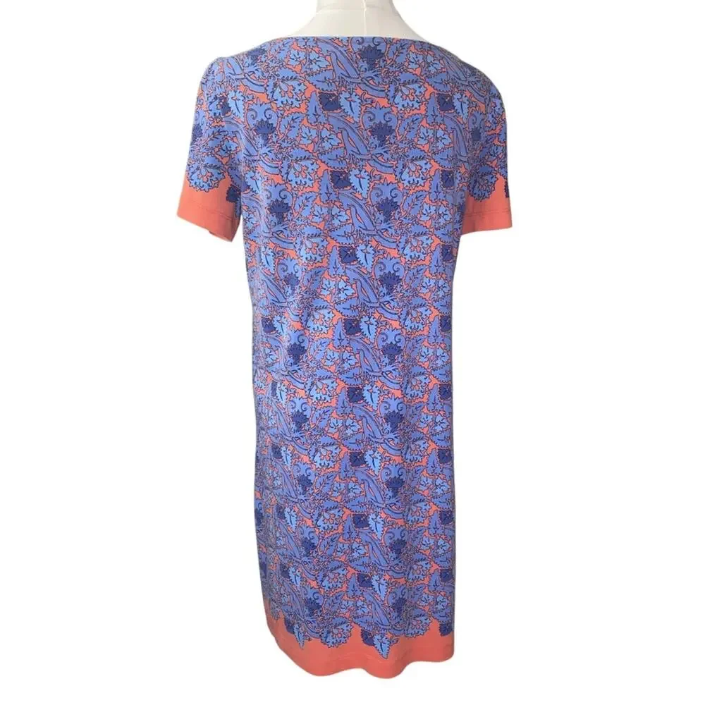 Tory Burch 100% Pima Cotton Elisabeth Printed Shift Dress Blue Coral EUC Small
